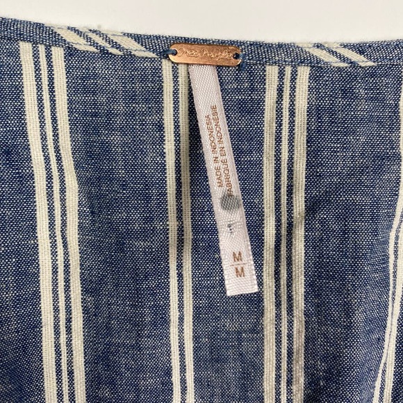 Free People Roll The Dice Mini Dress Linen Blend in Blue Size Medium - Picture 8 of 9